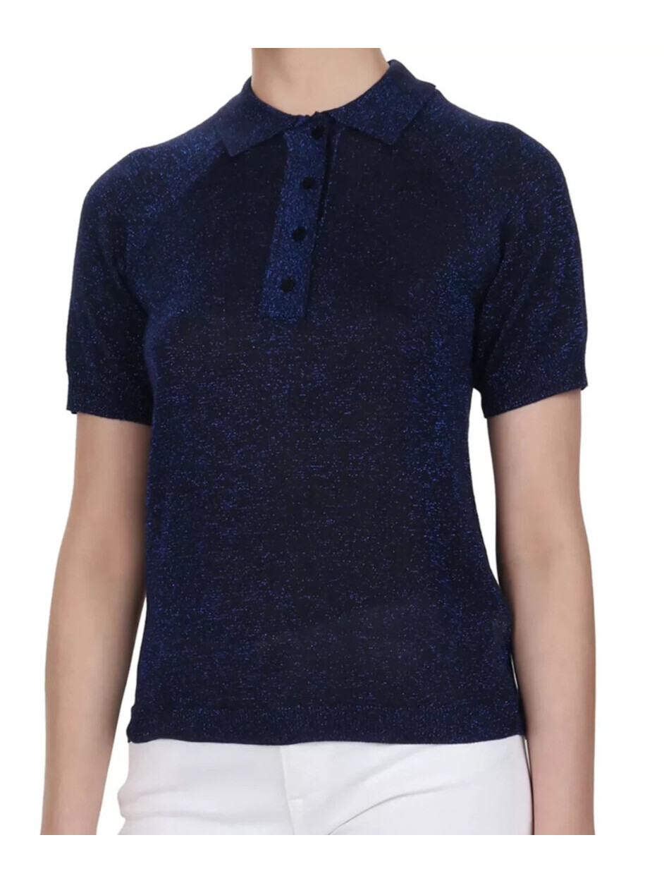 Ba&Sh Bash Sweater Ba&Sh Lima Metallic Polo Sweater Viscose Blue L Us 10 18x24